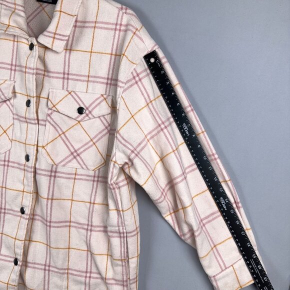 HFX Plaid Shirt Jacket Womens Size M Fit Snap Button Collared 1534711 Off White - Picture 12 of 15